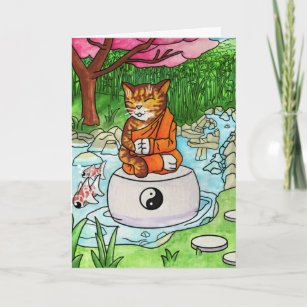 Cartão Buddhist Tabby Meditation Cat