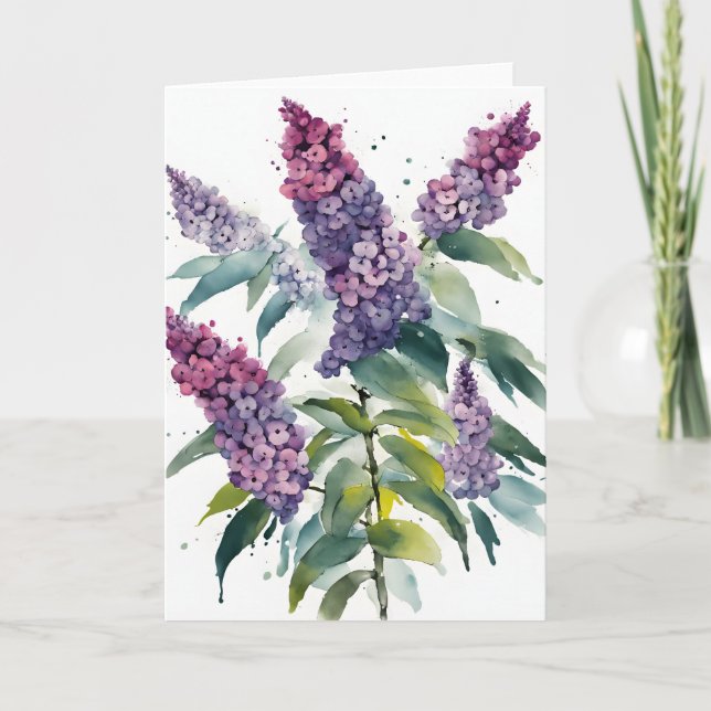 Cartão Buddleia - Watercolor flowers (Frente)