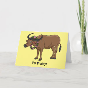 Cartão Búfalo aquático com ilustração de desenho anim