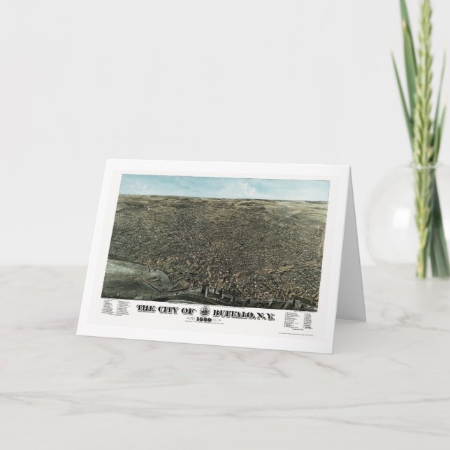 Cartão Búfalo, mapa panorâmico de NY - 1880 (Frente)