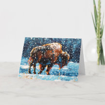 Búfalo na Carta de Boas Festas Dobrada de Neve de 