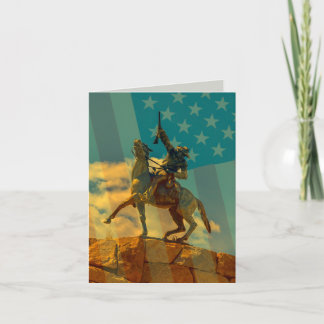 Cartão Buffalo Bill Cody cavalga cavalo rifle bandeira am
