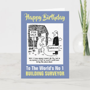Cartão Building Surveyor olha para a casa do Sr. Pig