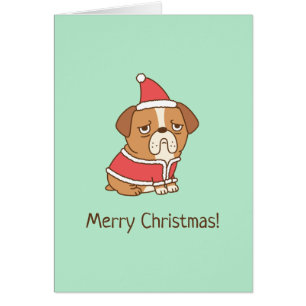 Cartão Buldogue Fofo Papai Noel Feliz Natal Saudação