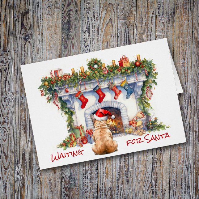 Cartão Buldogue Francês Espere por Papais noeis Lareira d (Criador carregado)