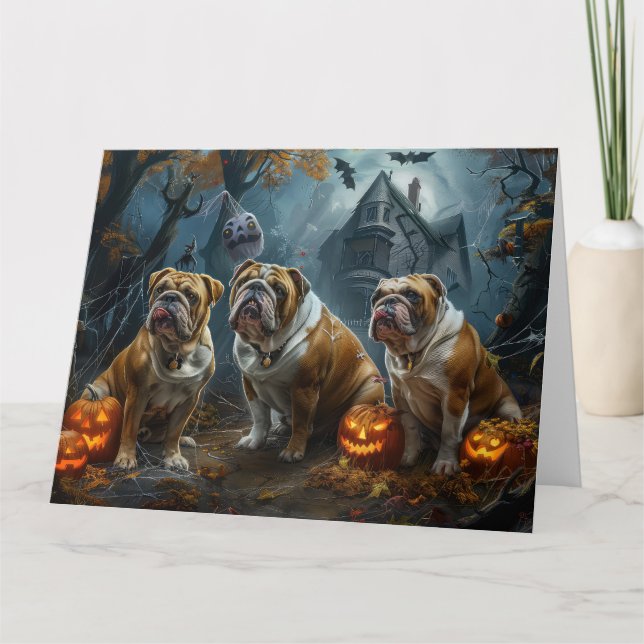 Cartão Buldogue Halloween Night Doggy Delight (Frente)