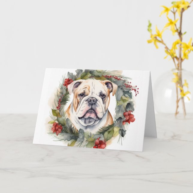 Cartão Buldogue Wreath Festivo Wreath (Flor Amarela)
