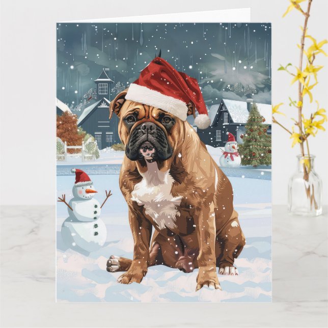 Cartão Bull Mastiff Dog Winter Wonderland Natal Joy (Flor Amarela)