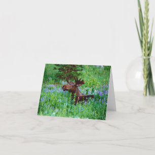 Cartão Bull Moose in Wildflowers Note Card