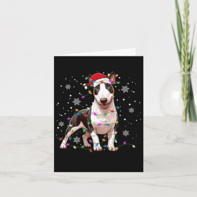Cartão Bull Terrier Christmas Sweet Dog Xmas Lights Tre (Frente)