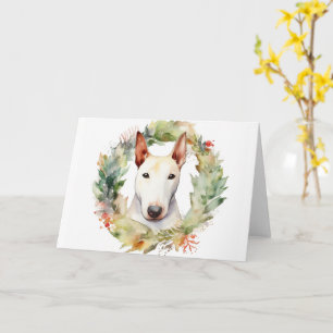 Cartão Bull Terrier Christmas Wreath Festivo Pup