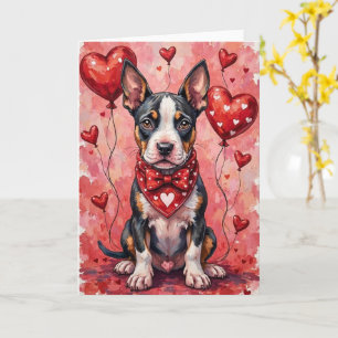 Cartão Bull Terrier Dia dos Namorados Cachorro com Coraçõ