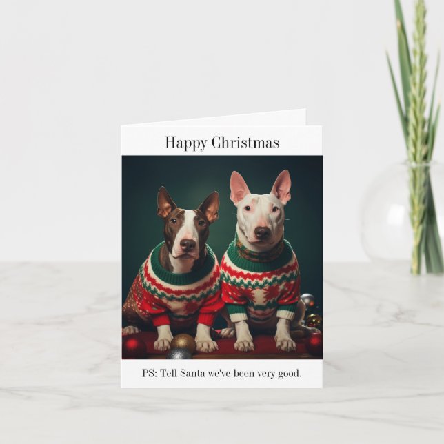 Cartão Bull Terrier Dogs in Christmas Sweater (Frente)