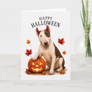 Cartão Bull Terrier Halloween Diabo Cão