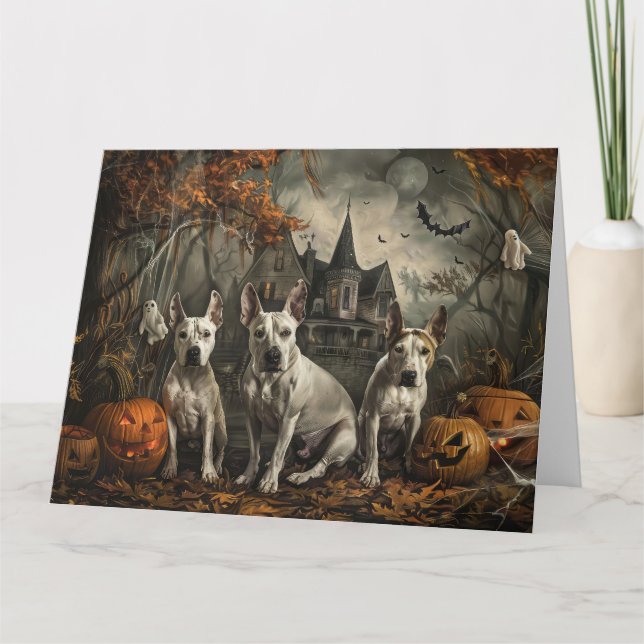 Cartão Bull Terrier Halloween Night Doggy Delight (Frente)