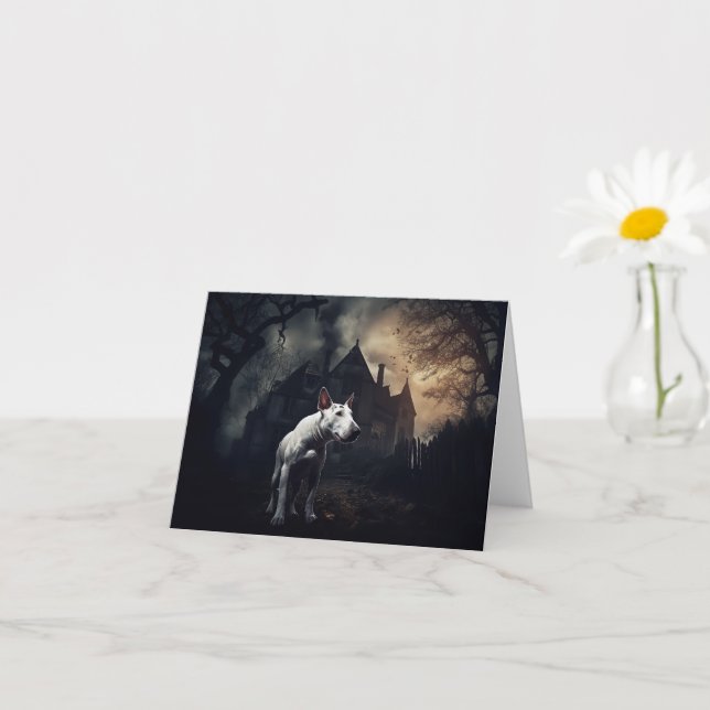 Cartão Bull Terrier Halloween Scary (Planta pequena)