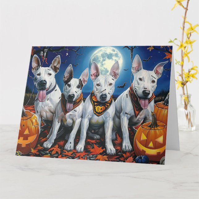 Cartão Bull Terrier Halloween Spooky (Flor Amarela)