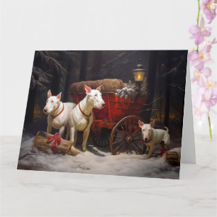 Cartão Bull Terrier Nevado Trineo Decoración de Navidad