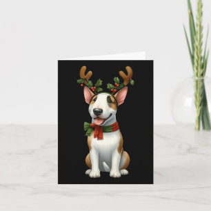 Cartão Bull Terrier Reindeer Santa Hat Cristo Luzes de Na