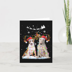 Cartão Bull Terrier Reindeer Santa Hat Cristo Luzes de Na