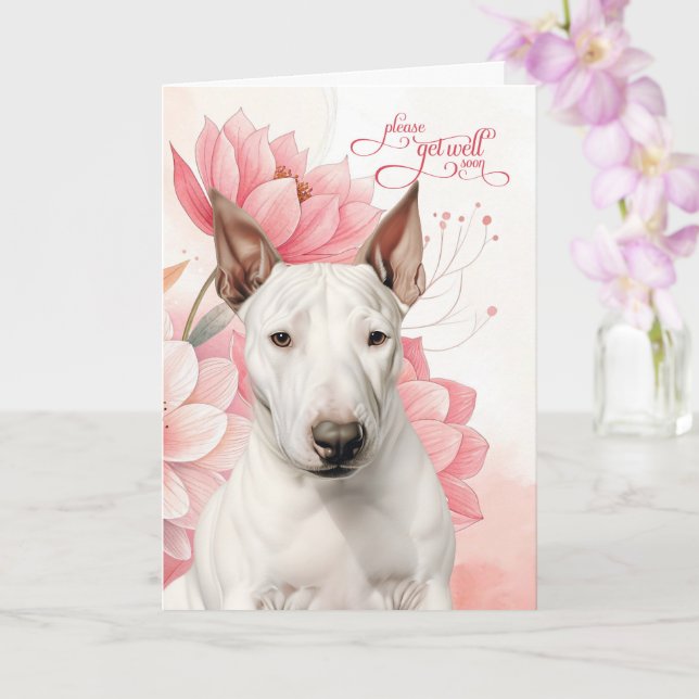 Cartão Bull Terrier Soft Pink Botanical Blooms Get Well (Orquídea)