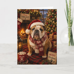 Cartão Bulldog Aconchegante Natal Lareira Cachorro Natali
