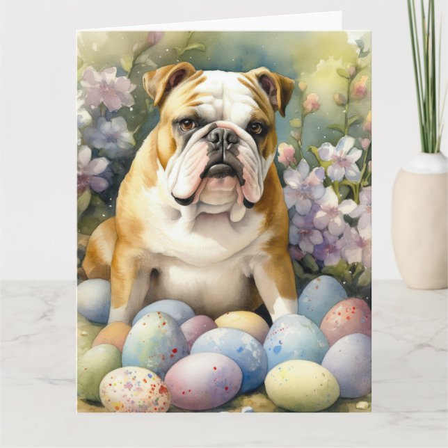 Cartão Bulldog com Ovos de Páscoa Feriado (Frente)