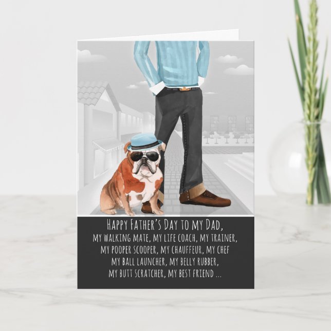 Cartão Bulldog do Dia de os pais Cachorro Engraçado (Frente)