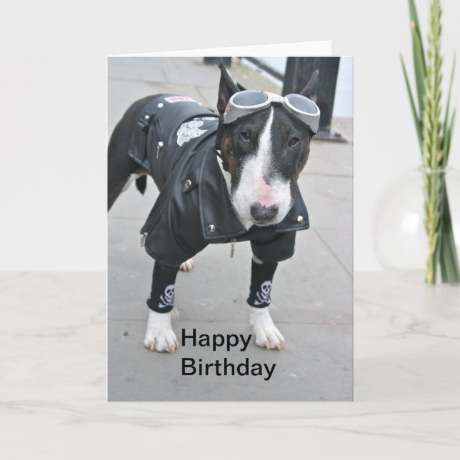 Cartão Bulldog em Gothic Outfit Happy Birthday Card (Frente)