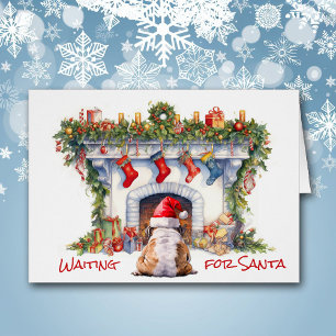 Cartão Bulldog Esperando por Papais noeis de Lareira de N