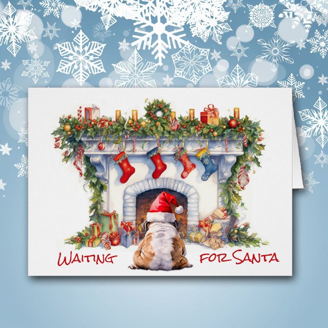 Cartão Bulldog Esperando por Papais noeis de Lareira de N (Criador carregado)