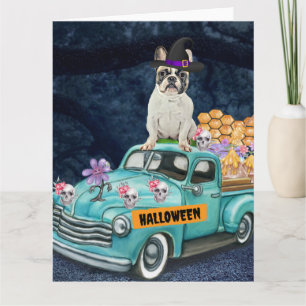 Cartão Bulldog Francês Caminhão de Halloween Noite Assust