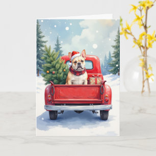 Cartão Bulldog Francês Caminhão de Natal Vintage Férias C