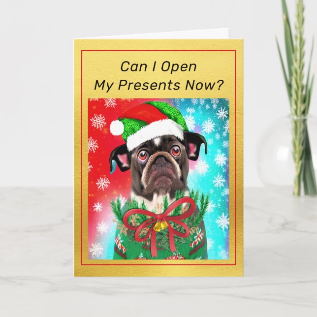 Cartão Bulldog Francês com Chapéu de Papai Noel Cachorro  (Frente)