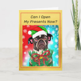 Cartão Bulldog Francês de Chapéu de Papai Noel Cachorro F
