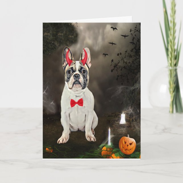 Cartão Bulldog Francês em Fantasia de Halloween  (Frente)