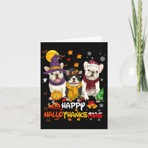 Cartão Bulldog Francês Feliz Hallothanksmas Amante de Cãe