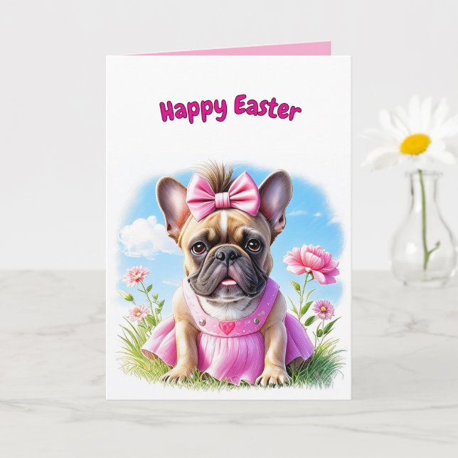 Cartão Bulldog Francês Flores Páscoa Bulldog Francês (Planta pequena)