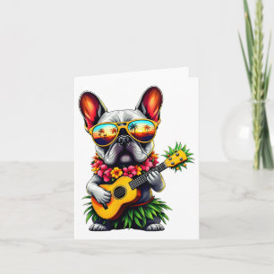 Cartão Bulldog Francês Havaiano &amp; Pineapple Ukulele S
