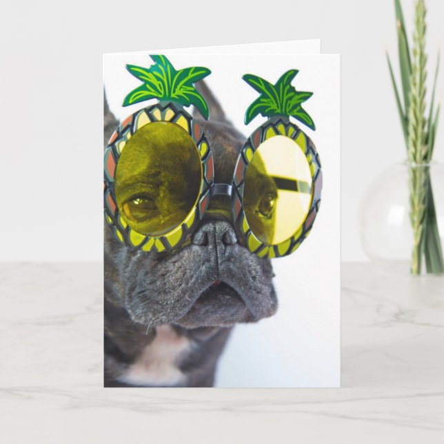 Cartão Bulldog Francês na Praia (Frente)
