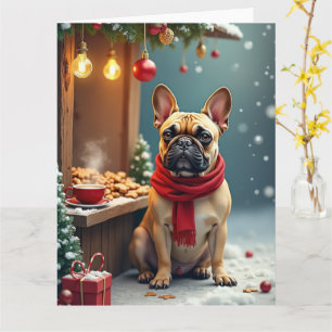 Cartão Bulldog Francês no Mercado de Natal Vintage