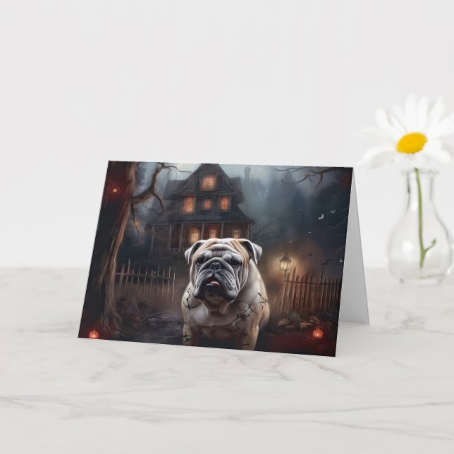 Cartão Bulldog Halloween Scary (Planta pequena)