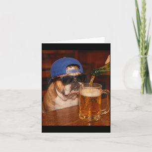 Cartão Bulldog Inglês Engraçado Meme Bebendo Cerveja Pai