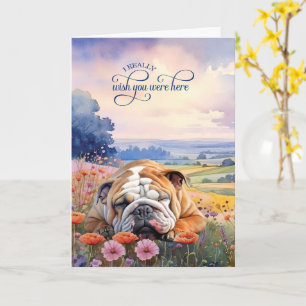 Cartão Bulldog Inglês Flores Silvestres Estão com Saudade