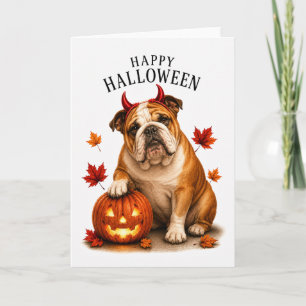 Cartão Bulldog Inglês Halloween Diabo Cachorro