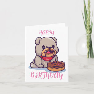 Cartão Bulldog Kawaii Happy Birthday