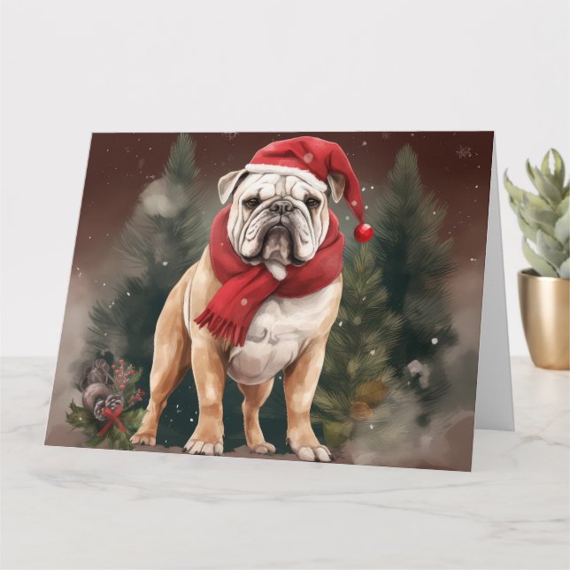 Cartão Bulldog na Neve Natal (Planta pequena)