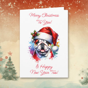 Cartão Bulldog no Natal Personalizado do Chapéu