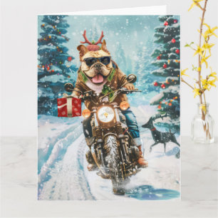 Cartão Bulldog Pilotando Moto Natal