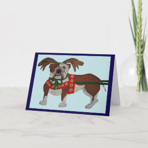 Cartão Bulldog Rena de Papai Noel